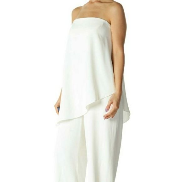 White Flowy Halston Heritage Strapless Jumpsuit - 2 - Picture 3 of 14